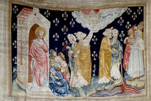 Hanging of Revelation (1373-1383), n. 28: the miracle. Faithful servants of God and prophets look at the river turned into blood. Tapestry by Nicolas Bataille (1330-1405) by Nicolas Bataille