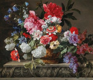 Still life of roses, tulips, anemones and lilac by Nicolas Baudesson