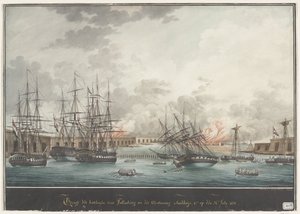 View of the Batteries for Palembang after the Victory at Noon on July 24, 1821 by Nicolas Cammillieri