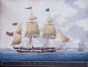 The Three Master George off Valetta Harbour, Malta by Nicolas Cammillieri of Malta