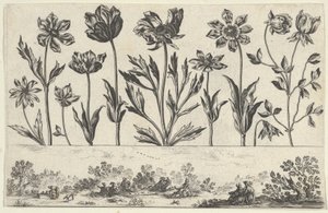 Horizontal Panel with a Row of Flowers Above a Frieze with Figures in a Landscape, 1645