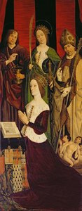 Triptych of Moses and the Burning Bush, Right Panel Depicting Jeanne de Laval with St. John, St. Catherine and St. Nicholas