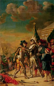 Henri II (1519-59) Giving the Chain of the Order of Saint-Michel to Gaspard de Saulx (1509-73) Count of Tavannes, after the Battle of Renty, 13th August 1554, 1789 by Nicolas Guy Brenet