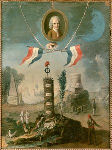 Revolutionary Allegory: Portrait of Jean Jacques Rousseau with symbols of revolution