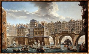 The joust of the bargemen, between the Notre Dame bridge and the Pont au Change by Nicolas and Jean Baptiste Raguenet