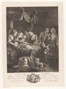 Woman with Baby in a Maternity Bed, Surrounded by Other Figures (Le Philosophe Charitable) by Nicolas Joseph Voyez