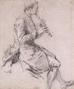 A Seated Man Playing the Flute, in Profile to the Right