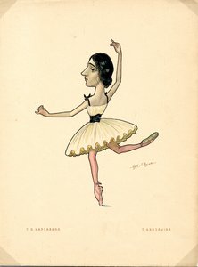 Portrait of Tamara Karsavina (1885-1978) Russian Ballerina (Lithograph by Nikolai Gustavovich Legat) by Nicolas Legat
