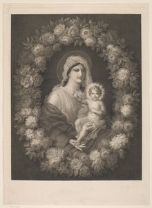 Mary with Child in Flower Wreath