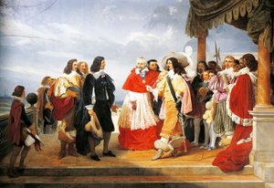 Cardinal Richelieu presenting Poussin to Louis XIII in 1640 (detail) by Jean Alaux by Nicolas Poussin