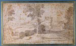 Landscape with a Large Tree in the Center and a Belvedere by Nicolas Poussin