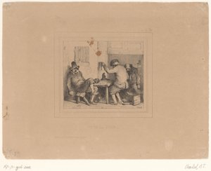 Three Drunken Farmers in a Tavern (title on object: Vive la joie) (series title: Sketches 1837, Croquis par Charlet 1837) by Nicolas Toussaint Charlet
