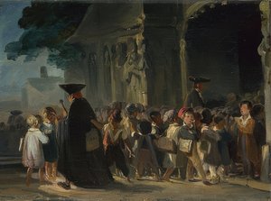 Children in Front of a Church Entrance. Between 1817 and 1845 by Nicolas Toussaint Charlet