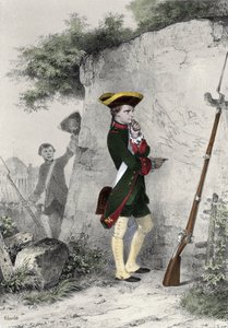 Napoleon I Bonaparte at the Military School of Brienne in 1783. Engraving by Charlet of the 19th Century