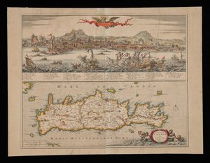 View of Candia and Map of Crete