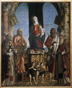 The Virgin and Child on the throne with St Nicholas, St Peter, St Bartholomew and St Augustine by Nicolo Rondinelli