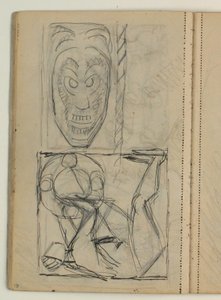 Sketch of a mask, presumably after a model. Draft for Poul S. Christiansen