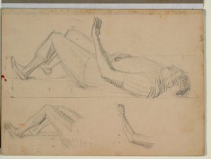 Study of Reclining Soldier for "The Resurrection of Christ", also Detail Studies of Legs and a Left Arm by Niels Larsen Stevns