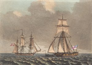 An English Privateer Inspecting a Danish Ship that is Firing Up by Niels Truslew