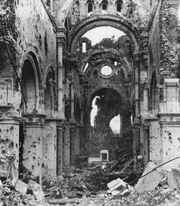 Damaged interior of Albert Cathedral, France, World War I, c1914-c1918