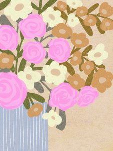 Pink Blooms Blue Vase by Nikita Jariwala