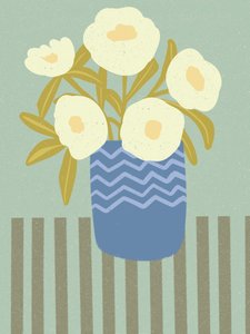 White Flowers Blue Vase by Nikita Jariwala