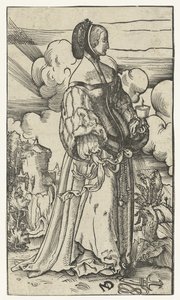 Wise Virgin with Burning Oil Lamp in Landscape (Five Wise and Five Foolish Virgins)
