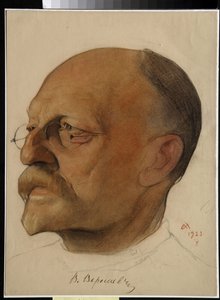 Portrait of Vikenty Veresaev (1867-1945), Russian doctor and writer - Drawing by Nikolai Andreevich Andreev (1873-1932) by Nikolai Andreevich Andreev