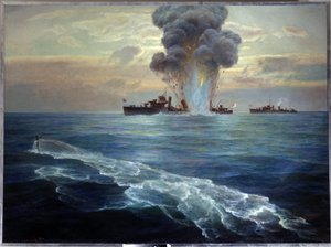 Russian Civil War: The British Destroyer Victoria Torpedoed by the Bolshevik Submarine Pantera off the Island of Seskar (Gulf of Finland), September 1, 1919 by Nikolai Evlampievich Bublikov
