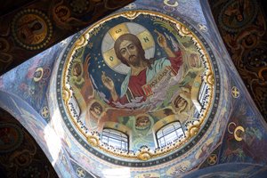 Christ Pantocrator under the Central Dome of the Church of the Savior on Spilled Blood in St. Petersburg