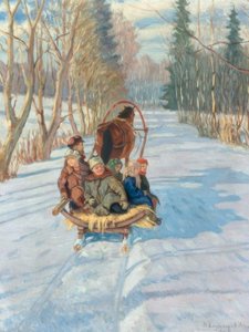 Children on a Horse-Drawn Sled by Nikolai P. Bogdanow Bjelski