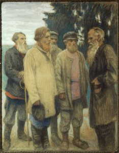 Leo Tolstoy with Peasants / Pastel by Bogdanov-Belsky by Nikolai P. Bogdanow Bjelski