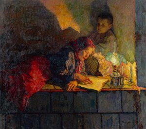 Children Reading by Candlelight