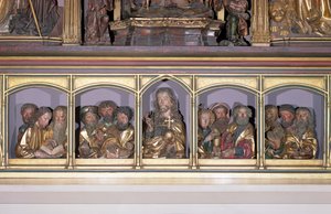 Wooden carvings of Christ and the Twelve Apostles, from the predella of the retable of the Isenheim Altarpiece, c.1490