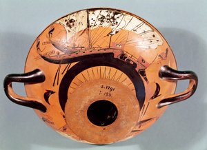 Attic black-figure cup depicting Greek sailing ships, c.520 BC by Nikosthenes