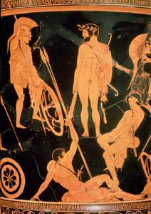 Herakles and Greek heroes, detail from an Attic red-figure calyx-krater, c.490 BC by Niobid Painter