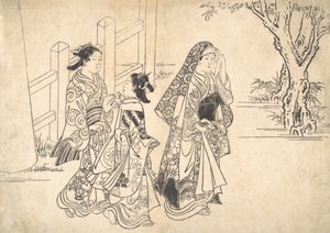 A Courtesan Followed by Two Girl Attendants by Nishikawa Sukenobu