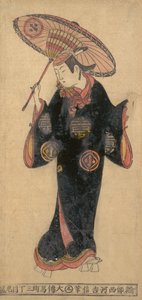 The Actor Arashi Wakano as a wakashu youth in a kappa raincoat by Nishikawa Yoshinobu