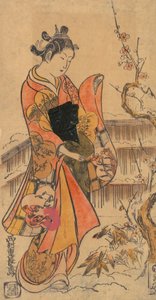 A Young Lady in a Garden by Nishimura Shigenaga