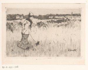 Walking Lady with Dog in a Landscape