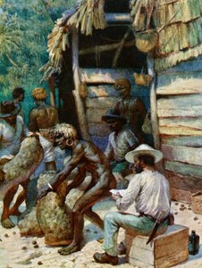 A South Sea Island trader and his sacks of ivory nuts, 1908