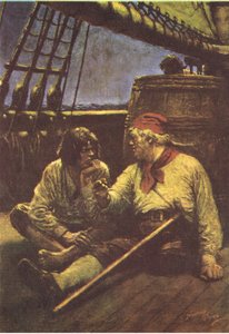 The barrel shook as he leaned his shoulder against it, from Treasure Island published by MacDonald 1947 by Norman Mills Price