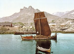 Nordland boat carrying a cargo of logs, Norway