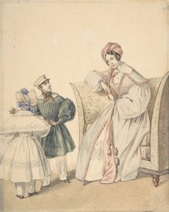 Fashion Drawing with a Woman Seated in a Chair with a Boy and Girl