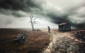 Solitary Figure Stormy Sky