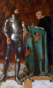 Knight dictating a letter to a Monk, 1865