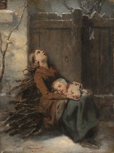 Destitute Dead Mother Holding Her Sleeping Child in Winter, c. 1850 by Octave Tassaert