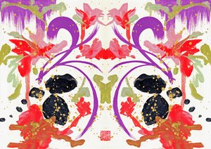 Zen Orange Purple Flowers 1, 2021 by Odilia W. Y. Fu