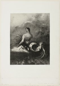 Siren Coming out of the Waves, Dressed in Flames, plate 4 of 8 from "Les Origines" by Odilon Redon
