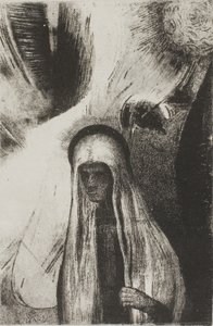 The Old Woman: What Are You Afraid Of? A Wide Black Hole! It is Empty Perhaps? (plate 19 of 24) by Odilon Redon